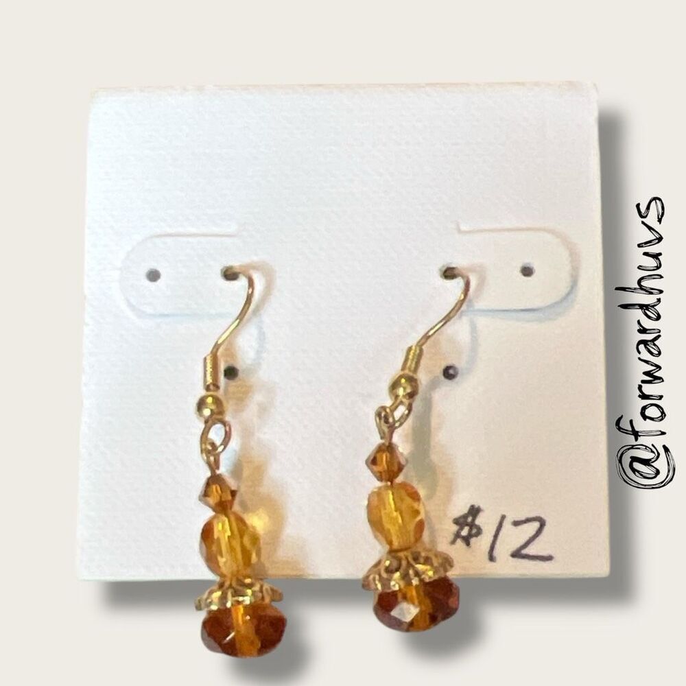 Bundle Sale 3 for $15 | Amber-Colored Faceted Bead Dangle Earrings – 1.5”